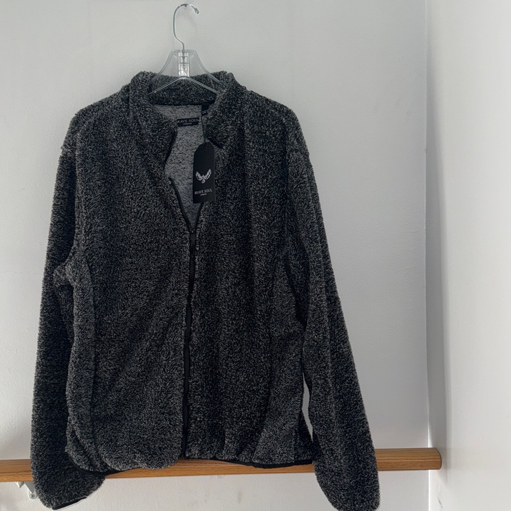 Brave Soul Black Heathered Fleece Zip Jacket